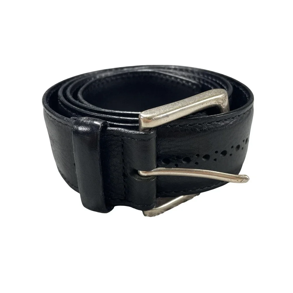 Allen Edmonds Belt Mens 32 Black Italian Saddle Leather Solid Brass Buckle
